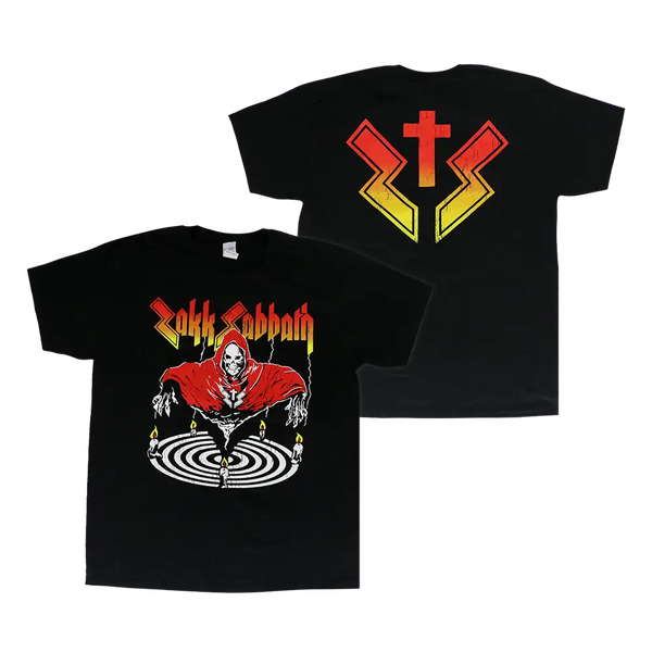 Black Sabbath band T-shirt with colorful design, Zakk Sabbath Reaper Tee featured