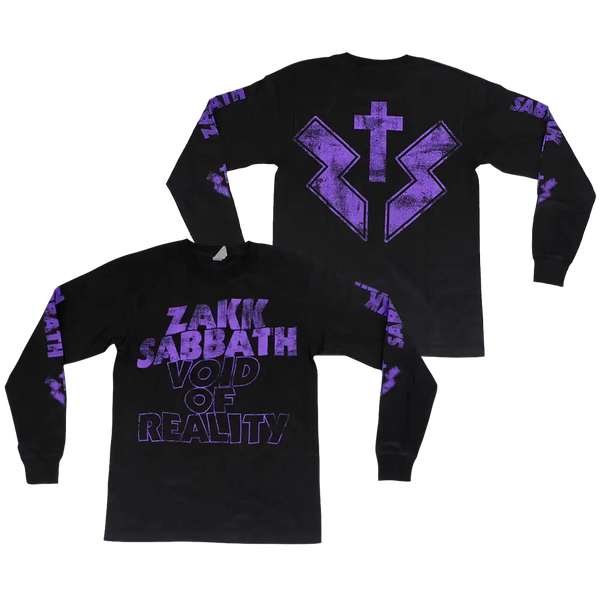 Black long sleeve tee featuring Zakk Sabbath text and purple graphics for fans