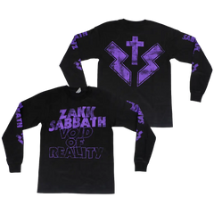 Black long sleeve tee featuring Zakk Sabbath text and purple graphics for fans