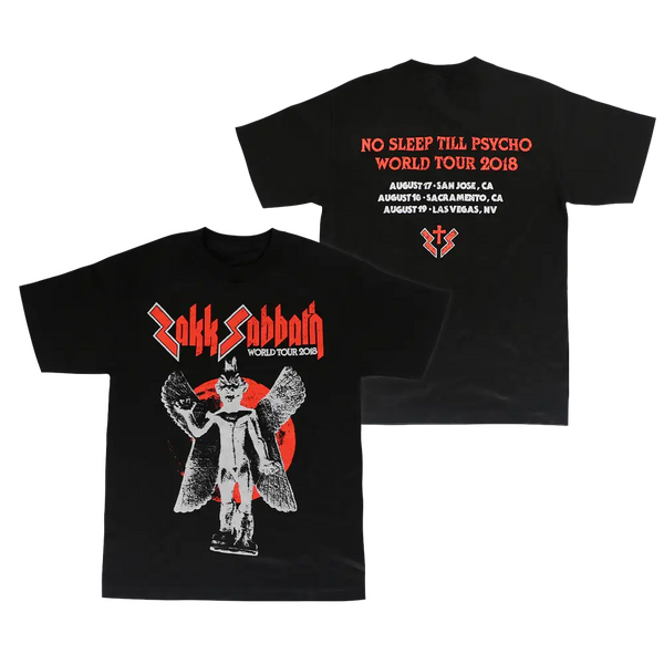 Zakk Sabbath World Tour 2018 Gargoyle Tee featuring skeletal design and tour dates