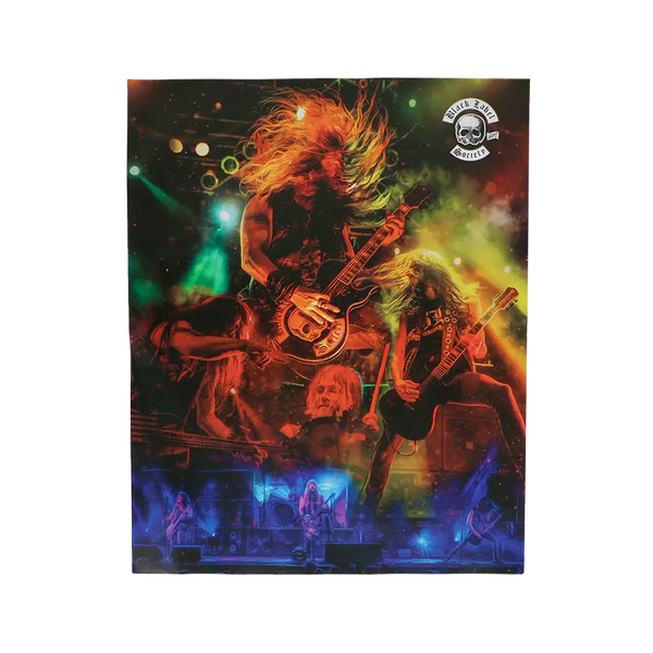 Energetic heavy metal band with colorful lighting on Zakk Wylde color poster