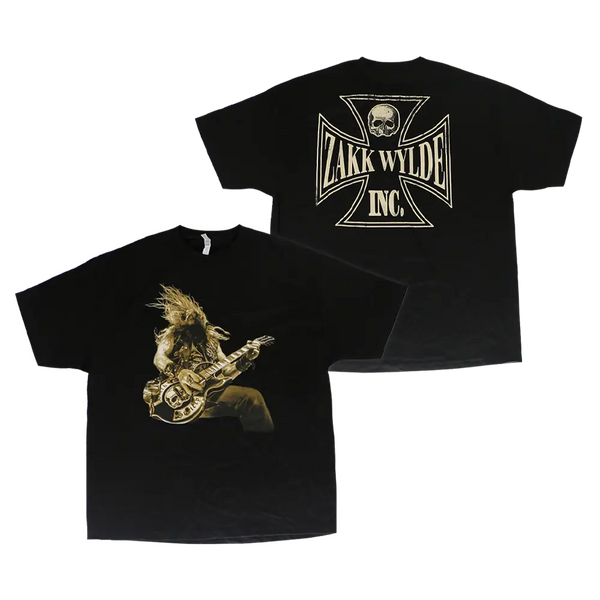 Black tee featuring Zakk Wylde band graphics on front and back