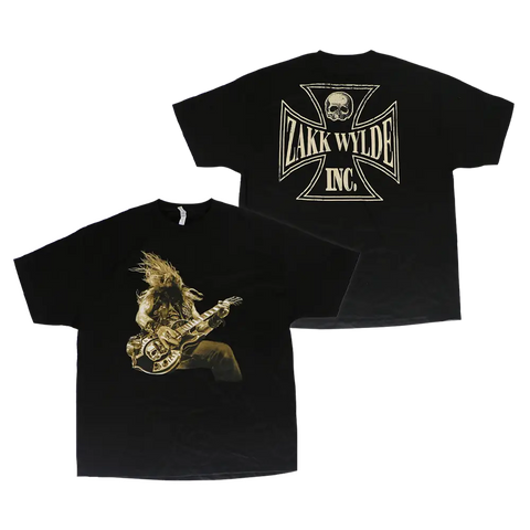 Black tee featuring Zakk Wylde band graphics on front and back