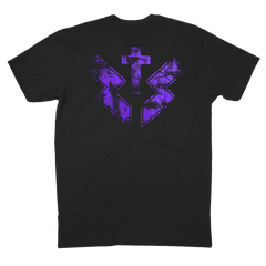 Black ZSB Purple Vol 4 T-shirt with a purple geometric cross design on the back